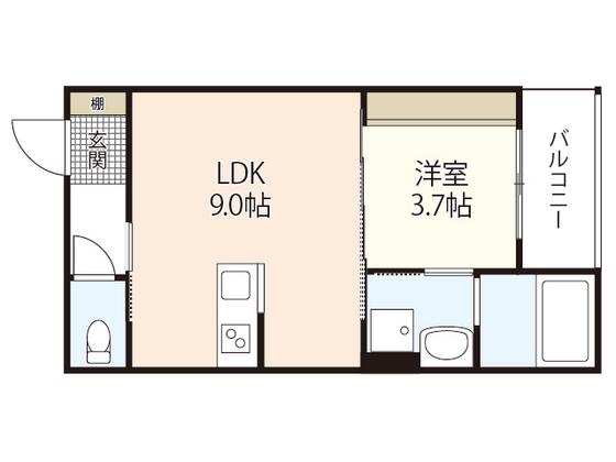 エクシア廿日市(1LDK/3階)の間取り写真