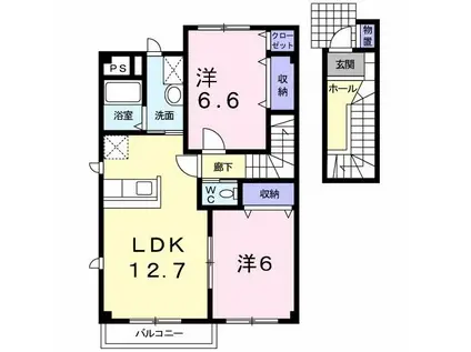 エディビレッヂB(2LDK/2階)の間取り写真