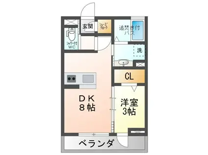 ソレール下之郷(1DK/2階)の間取り写真