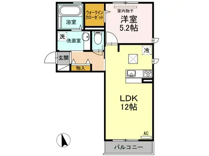 ベイ ブランシェ D棟(1LDK/1階)の間取り写真