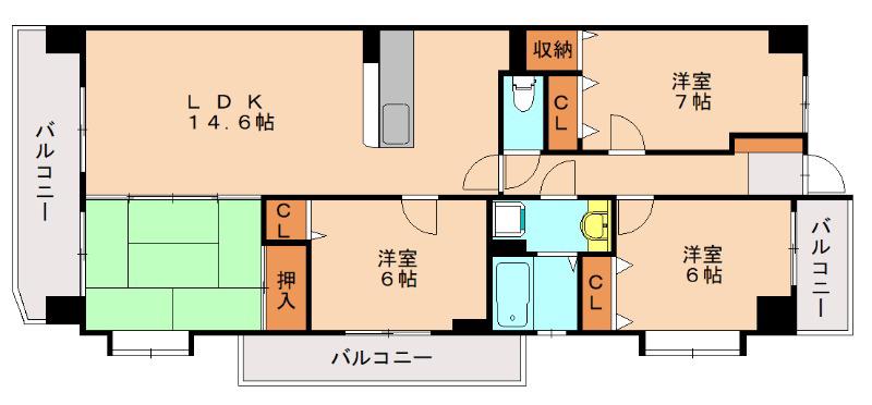 シティライフ二日市II(4LDK/3階)の間取り写真