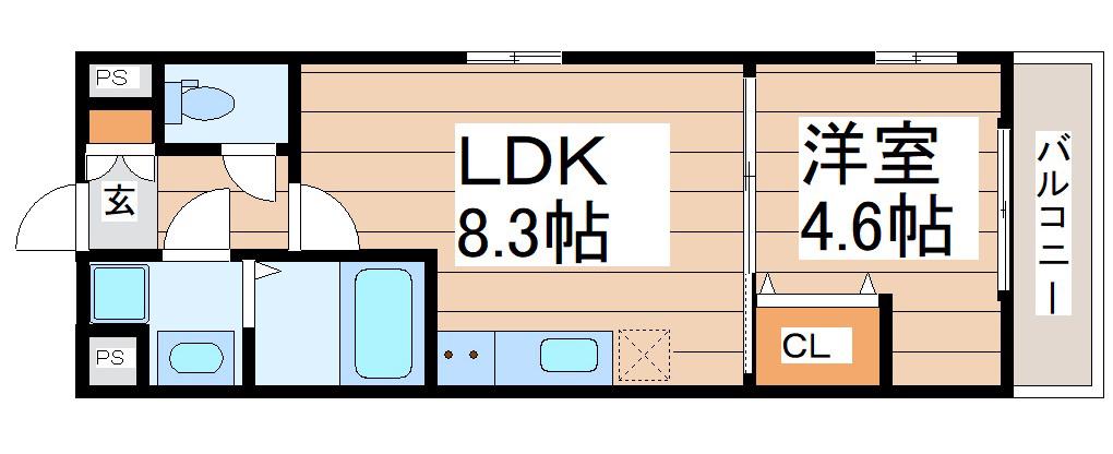BLESSED LIFE上杉(1LDK/4階)の間取り写真