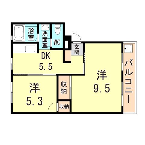 上高丸厚生年金 2号棟(3DK/2階)の間取り写真