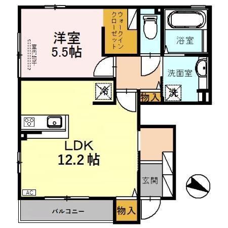 ライムライト木曳野(1LDK/1階)の間取り写真