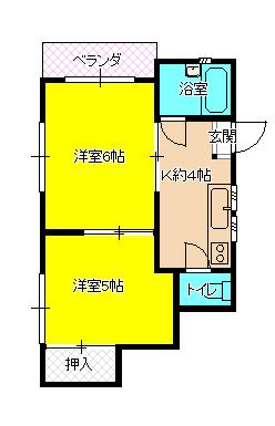 セサミハウス(2K/1階)の間取り写真