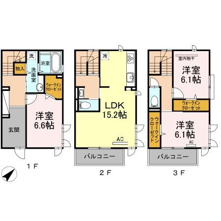 D-ROOM室見壱番館(3LDK/1階)の間取り写真