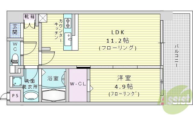 アグレアーブル(1LDK/2階)の間取り写真