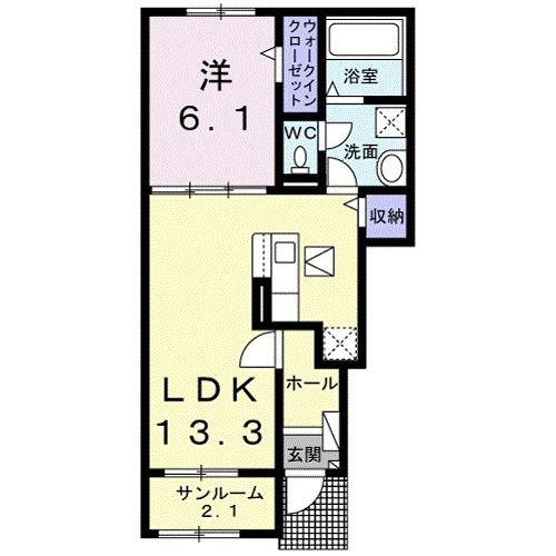ＪＲ日豊本線 日出駅 バス乗車時間：10分 最寄りバス停で下車 徒歩2分 2階建 築3年(1LDK/1階)の間取り写真