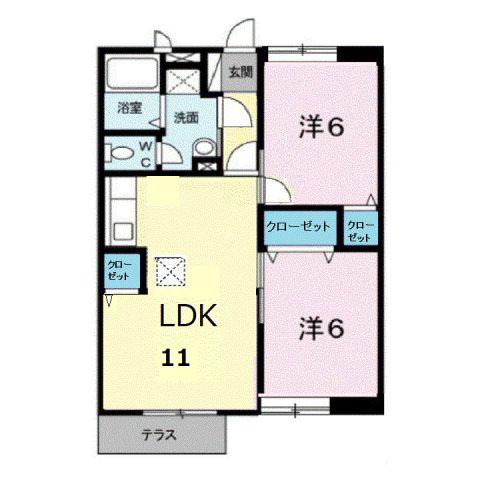 ニューエルディムハピネスA(2LDK/1階)の間取り写真