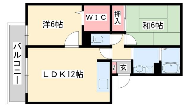 ウエストハイツ(2LDK/1階)の間取り写真