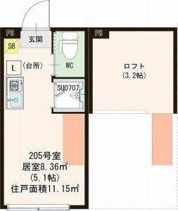 ハーモニーテラス志茂XV(ワンルーム/2階)の間取り写真