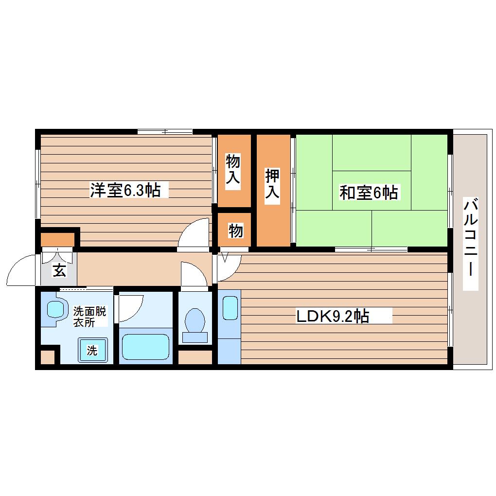 ステイブルシャトー(2DK/2階)の間取り写真
