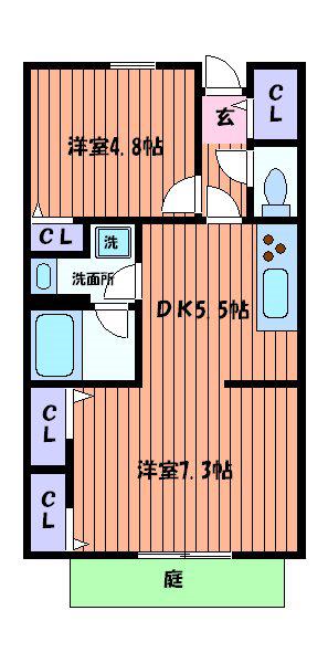 フィオラルバ(2DK/1階)の間取り写真