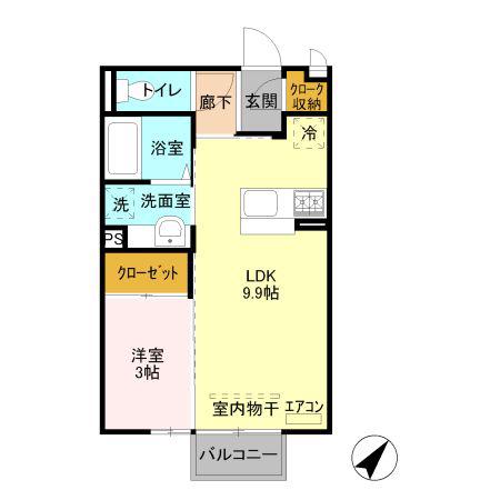 プレール(1LDK/2階)の間取り写真