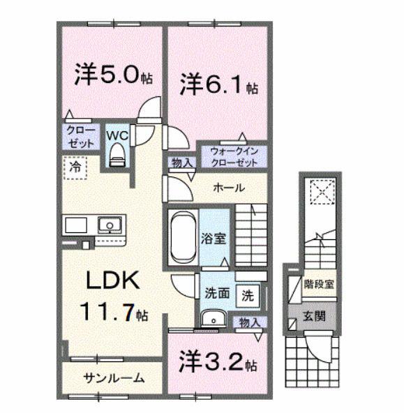 ハレアカラ(2LDK/2階)の間取り写真