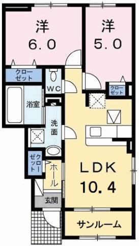 ボヌールメゾンB(2LDK/1階)の間取り写真