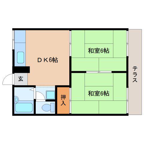 稲葉ハイツA(2DK/1階)の間取り写真