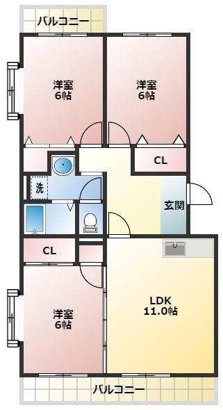 サンポール幸和(3LDK/1階)の間取り写真