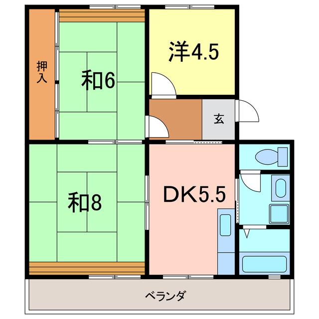 北町マンション(3DK/4階)の間取り写真
