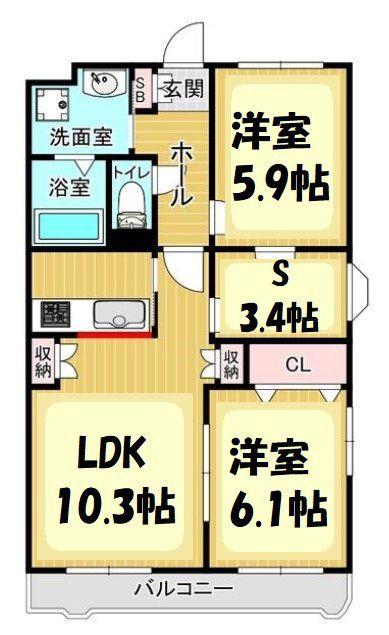 ランドロードU B棟(2SLDK/2階)の間取り写真