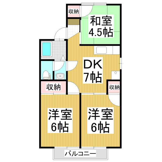 ソフィート箱清水B棟(3DK/1階)の間取り写真