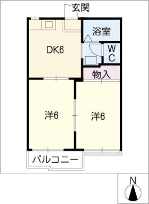 スカイコーポコヅカ(2DK/1階)の間取り写真
