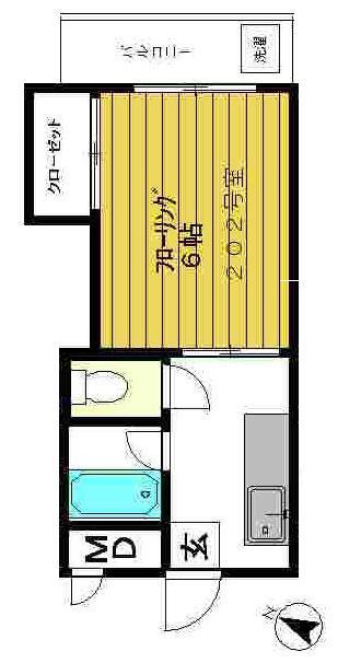 コーポ丸伊(1K/2階)の間取り写真
