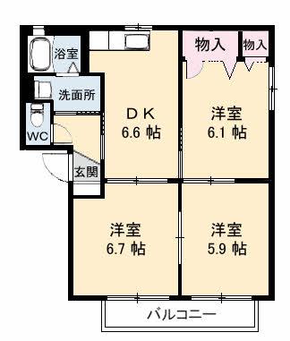 サニーズ福庭II C棟(3DK/2階)の間取り写真
