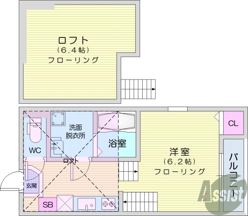 ハーモニーテラス長町4(ワンルーム/1階)の間取り写真