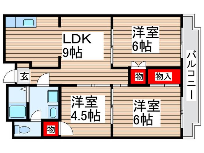 ニューホームズ第一マンション(3LDK/4階)の間取り写真