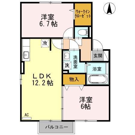 エクセレントヴィラB棟(2LDK/2階)の間取り写真
