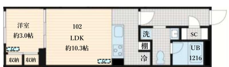 FULLEA島津山(1LDK/B1階)の間取り写真