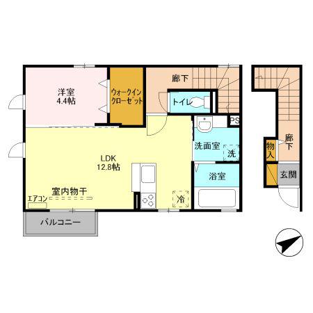 ルピナスB(1LDK/2階)の間取り写真
