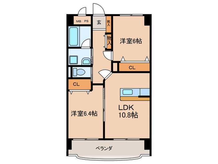 ホープ花屋敷(2LDK/7階)の間取り写真