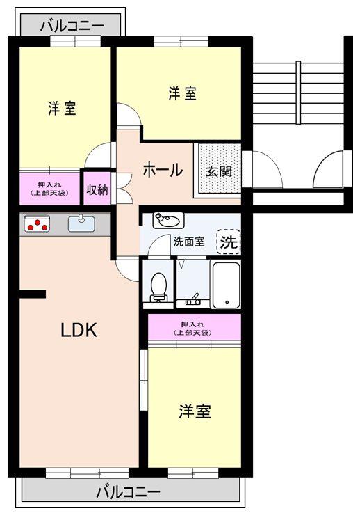 すすき野第二団地 5-12号棟(3LDK/4階)の間取り写真