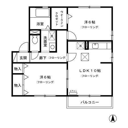 リビングタウン山王A棟(2LDK/2階)の間取り写真