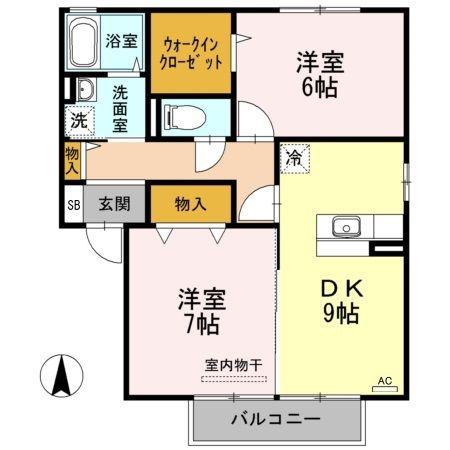 エトワール B棟(2DK/2階)の間取り写真