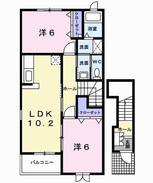 アウローラB(2LDK/2階)の間取り写真