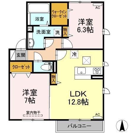 エステート古川北B棟(2LDK/1階)の間取り写真