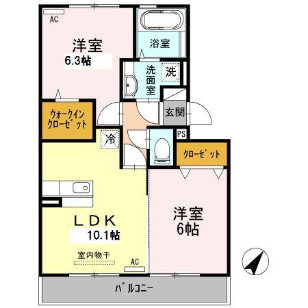 プルミエールA棟(2LDK/2階)の間取り写真