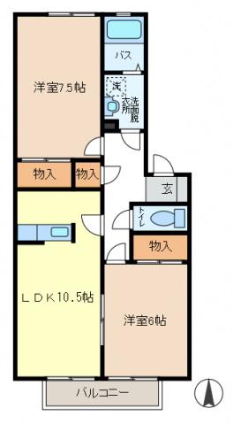 りぜーる・みさと2番館(2LDK/2階)の間取り写真