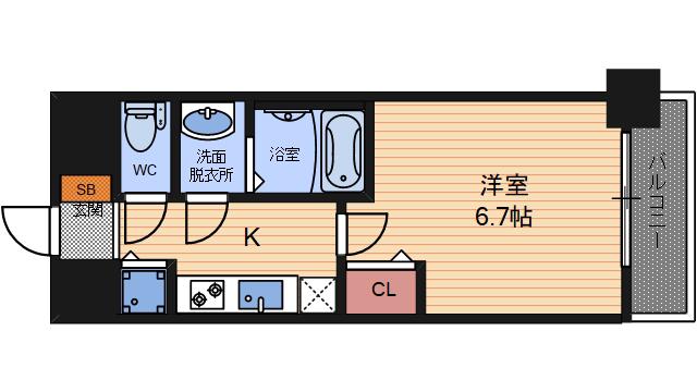 プレサンス立売堀パークシティ(1K/8階)の間取り写真