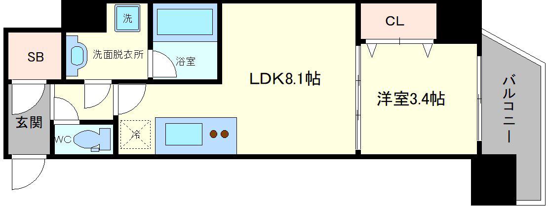 シーズンフラッツ阿波座(1LDK/8階)の間取り写真