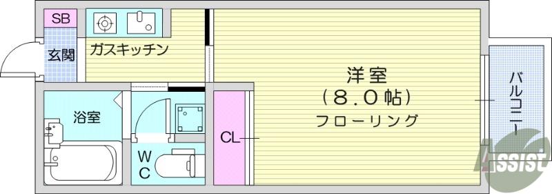 グレース萩野町D棟(1K/2階)の間取り写真