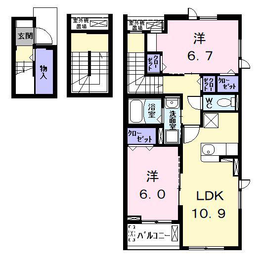 クレール・アンジュI(2LDK/3階)の間取り写真