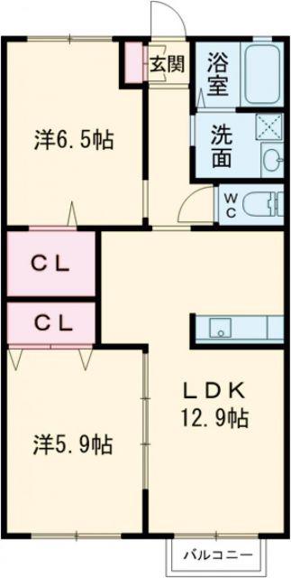 BELLJU B(2LDK/2階)の間取り写真