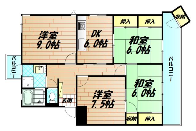 足立ハイマート(4DK/4階)の間取り写真