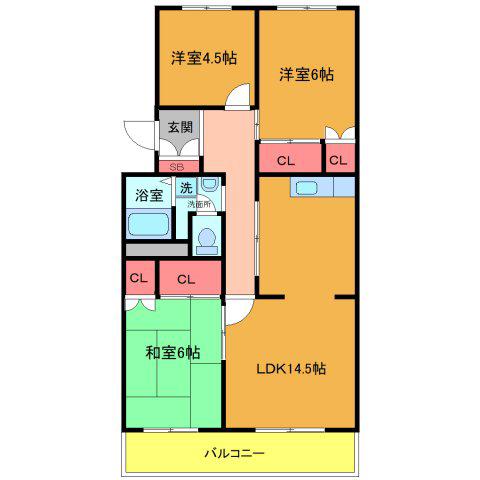 薬円台ハイツ3号棟(3LDK/3階)の間取り写真