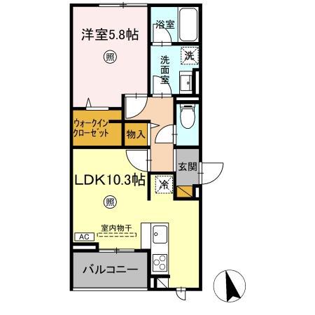 D-INVEST東原B B(1LDK/2階)の間取り写真