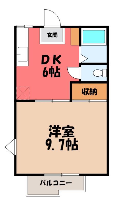 リブレス本庄(1DK/2階)の間取り写真
